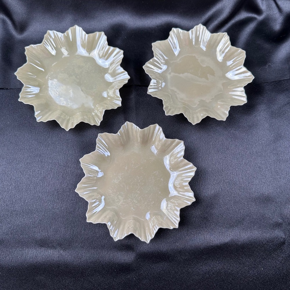 Belleek Ireland Parian China 6 Inch Leaf Plates Luster Glaze Green Mark Set of 3